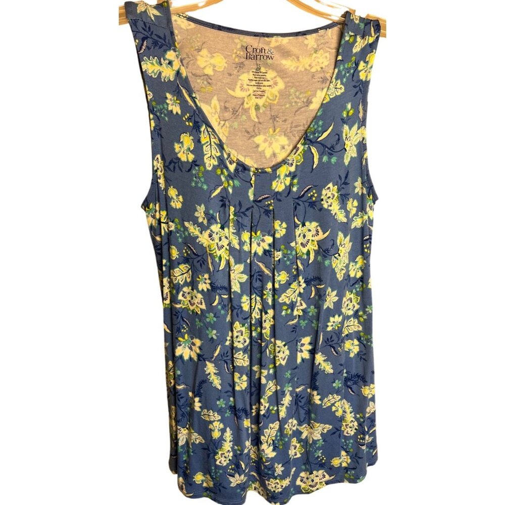 Croft & Barrow Women's Floral Sleeveless  Tank Top - S  Blue/Yellow Stretch